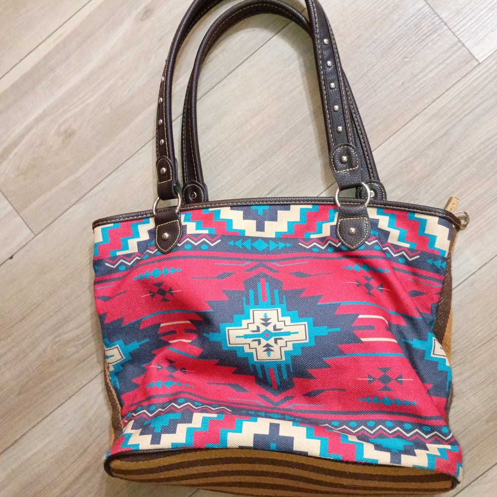 Women’s Southwestern Pattern Tote Purse in Pink and Teal